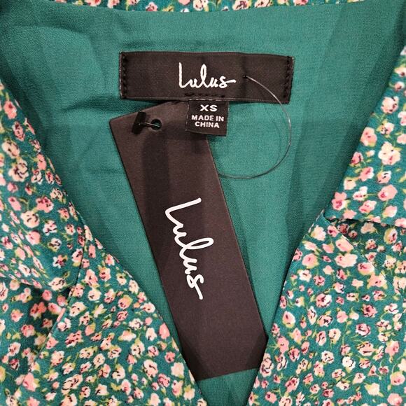 Lulus Dress Womens Size XS Totally Cute Time Green Floral Collared Wrap Mini NEW - Picture 8 of 15